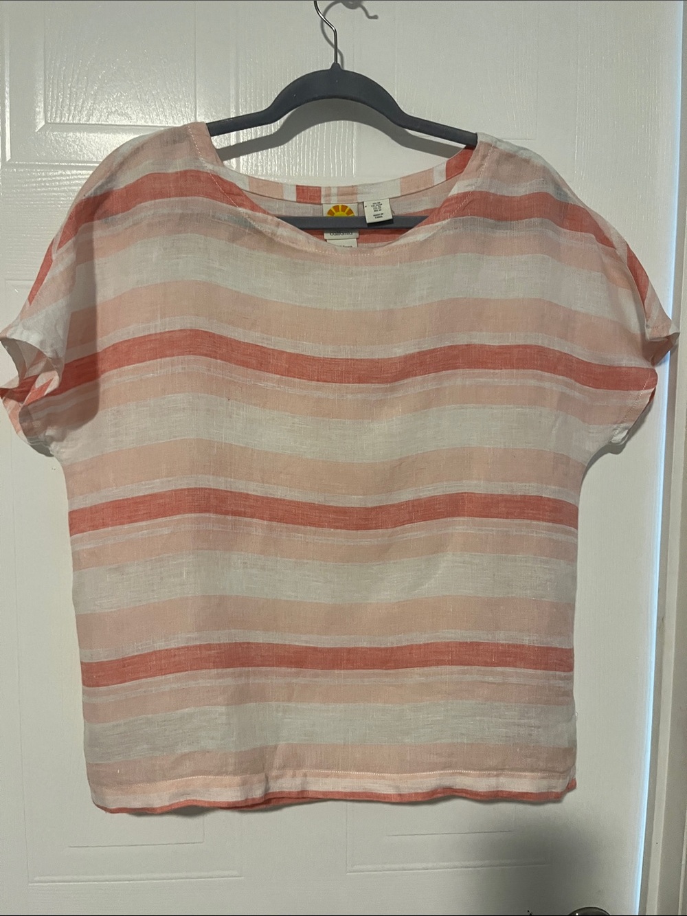 100% linen C&C California Peach and White Striped Short-Sleeve Top